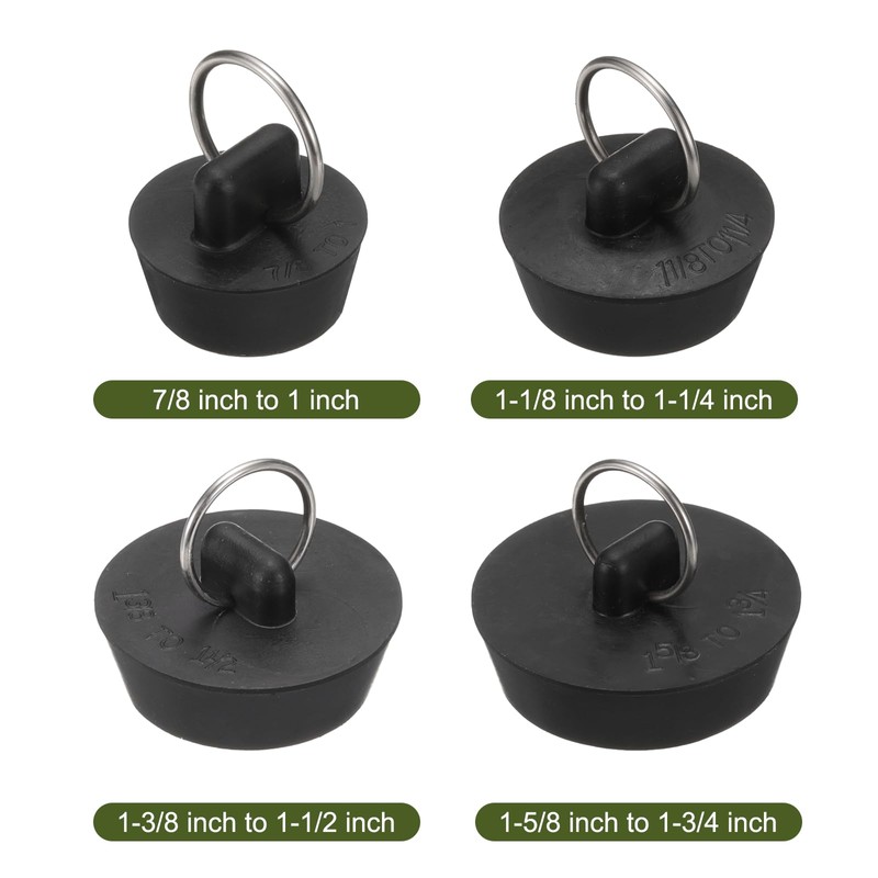 sourcing map 4Pcs Drain Stoppers, 4 Sizes Rubber Bathtub Stopper