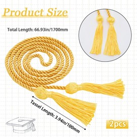GORGECRAFT Pack of 2 Double Honor Cord with Tassels for Graduation Season 1.7 m Gold Braided Honor Ropes Made of Polyester Decorative Ribbon Necklace Prop Accessories for College Graduation Party