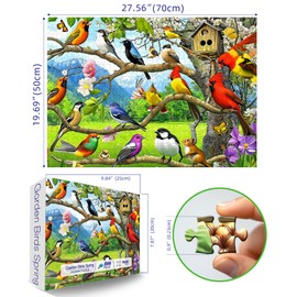 Birds of Spring 1000 Piece Jigsaw Puzzle for Adults Garden Colorful Songbirds on Tree Branch Scene Landscape Puzzle Challenging Family Puzzle Perfect for Game Nights (27.5"X19.6")