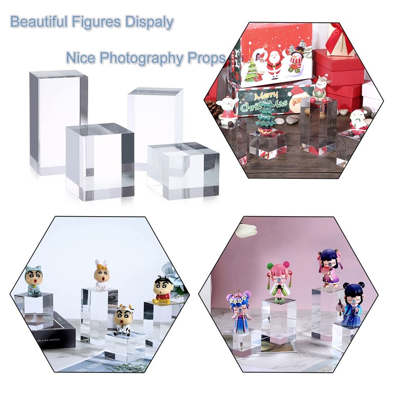 BTSKY 4 PCS Cube Acrylic Display Stands - Clear Solid