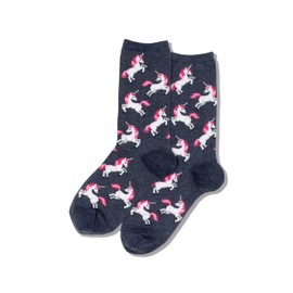 Hot Sox Women's Funny Animal Crew 1 Pair Pack-Cool & Cute Wordplay Novelty Fashion Gifts, Unicorn (Denim Heather), Shoe Size: 4-10 (Sock Size: 9-11)