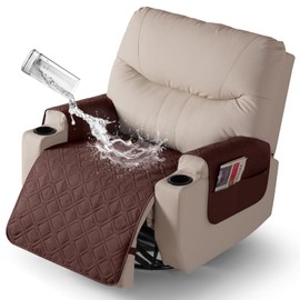 VANSOFY Recliner Chair Covers 100% Waterproof Seat Cover with Arm Reclining Cover Non-Slip Recliner Chair Covers Furniture Protector Washable Slipcover with Pocket for Pets, Dogs(Coffee，28")
