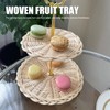 2 Tier Rattan Serving Standing Trays Round Woven Bread Fruit