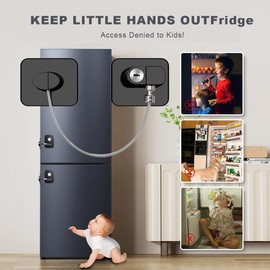 GGUFAY Pack of 2 Child Safety Locks for Windows, Fridge Lock, Window Secures Children, No Drilling with Key, for Washing Machine, Cupboards, Wardrobes, Toilets, Wine Cooler, Black