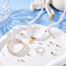 PH PandaHall 600pcs 18k Gold Spacers Beads, 6 Size Little Round Loose Beads Smooth Gold Ball Brass Beads for Summer Hawaii Stackable Necklace, Bracelet, Earring Making (2/3/4/5/6/8mm)