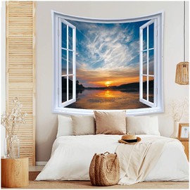 WANLIAN Landscape Tapestry Forest Tapestry Mountain Tapestry for Home Office Dorm Indoor Outdoor Decoration Large Size 59W x 59L Inches (Sunset Orchid)