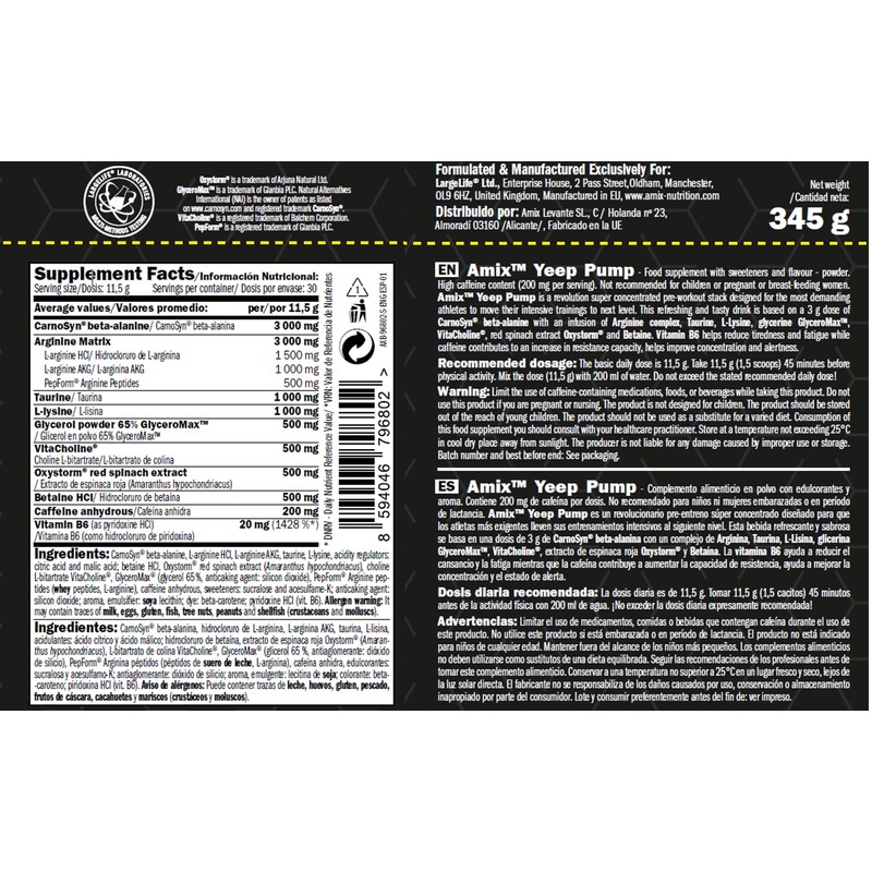 Amix Black Line Pre Entreno Yeep Pump 345 Gr Sabor
