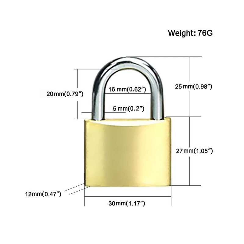 Solid Brass Padlock keyed Different Locks of 6 Pack, Solid