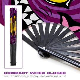 GloFX Large Hand Fan - Alice in Wonderland Cheshire Cat Fan - Bamboo Folding Fans for Rave Accessories and Festival Essentials