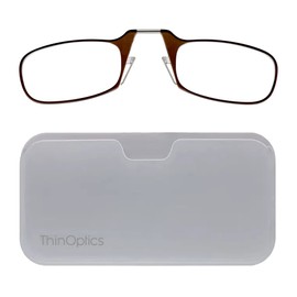 ThinOptics ThinOptics Reading Glasses + White Universal Pod Case | Brown Frames, 1.00 Strength Readers Brown Frames / White Case, 44 mm