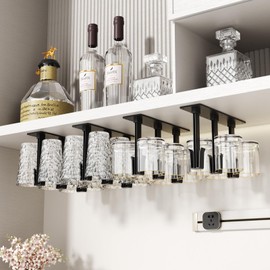 Vaisoeny Wine Glass Holder, 4 Pack Cup hoder, No Drilling Installation Wine Glass Holder Under Cabinet for Dining Room, Kitchen and Bar (Black)