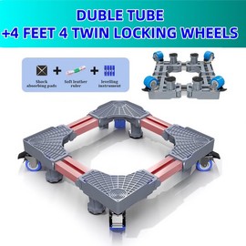 YLGNKIA Upgraded Double Fixed Rods, Heavy-Duty Adjustable Washer Stand 18.1”-24.8” with 4 Locking Wheels & 4 Strong Feet - Supports up to 660 lbs, Ideal for Washer, Dryer & Mini Fridge