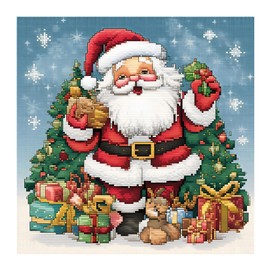 51buyoutgo Santa Claus 11ct Cross Stitch Kits, 11 CT Funny Pre Printed Counted Stamped Cross Stitch Embroidery Needlepoint Patterns Kits for Adults Beginners Christmas Crossstitch 36x36 cm
