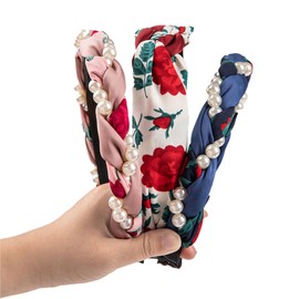 Cicimeiluody head bands for women's hair headbands for women Versatile Pearl-Adorned Hair Accessory for Women - Durable Headband for Women's Hair (Pink/Red/Blue, Regular)