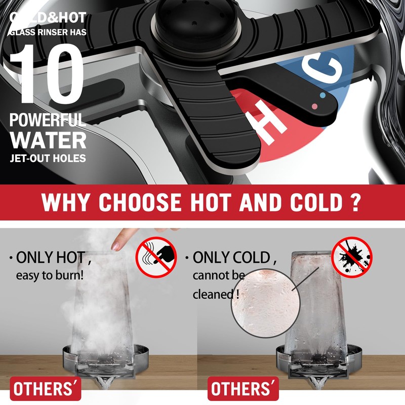 HGN Hot and Cold Glass Rinser,Temperature Adjustable Metal Cup Washer