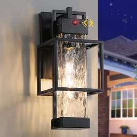 Zinola Motion Sensor Outdoor Lights, Dusk to Dawn Outdoor Lighting Exterior Light Fixture with Water Glass, Waterproof Sconce Wall Mount for House Porch Patio Garage, Bulb Included