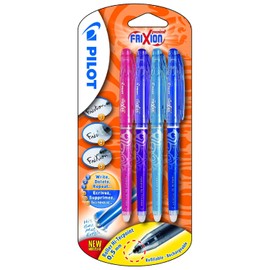 Pilot Frixion 2264B4 Rollerball Pen Point Pack of 4 Blue, Pink, Purple and Light Blue