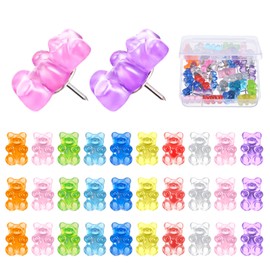 Yuanchu 30pcs Gummy Bear Push Pins, Decorative Push Pins Thumb Tack Bears with Box Cute Thumb Tacks Clear Colored Cork Board Accessories Fun Decor Wall Home Office Corkboard Bulletin Posters Hanging