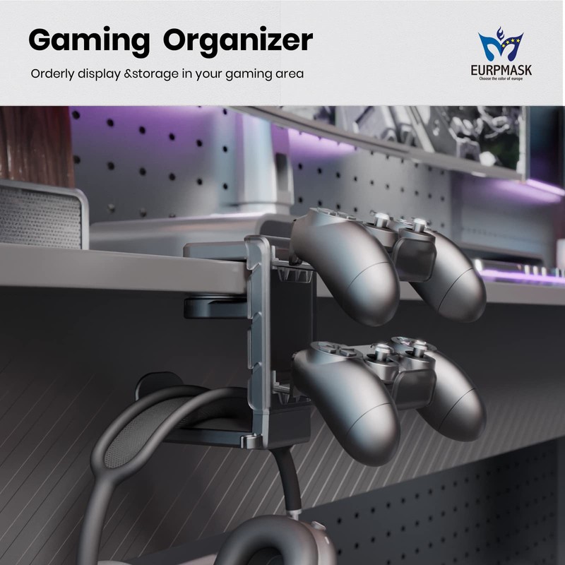 3-in-1 PC Gaming Headset&Controller Holder - EURPMASK Headphone Stand w/Adjustable