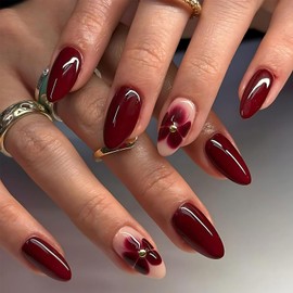 Fall Short Almond Press On Nails Red Nails For Women