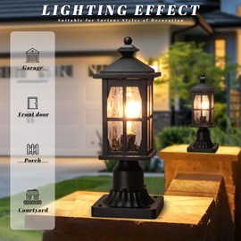 NAXTTII Pillar Lights Outdoor Aluminum Exterior Post Lantern Water Ripple Glass Shade Outdoor Column Lights 15.5 Inch Height