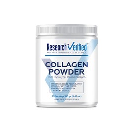 Research Verified® Colágeno en polvo, colágeno marino hidrolizado, sin sabor, hidratación y elasticidad de la piel, función articular, recuperación muscular, sin OMG, 30 cucharadas por recipiente, suministro de 1 mes
