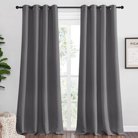 NICETOWN NICETOWN Bedroom Blackout Long Curtains Panels, 1 Pair, 55 inches by 120 Inch, Grey, Triple Weave Energy Saving Thermal Insulated Solid Grommet Blackout Draperies for Patio