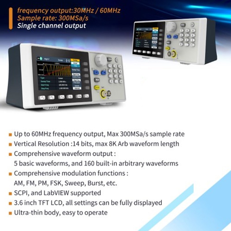Single Signal Generator 60MHz Wide Amplitude and Frequency Range Arbitrary