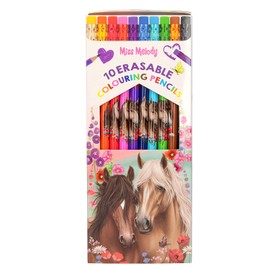 Depesche Miss Melody 13369 Colouring Pencils Set with 10 Colours in Case with Eraser Topper on Each Pen, for Colouring at School and Leisure
