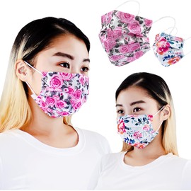 Everydayspecial Disposable Floral Print Safety Mask 3 Layer Protection Face Mask for Adults 50 pcs (Rose print)