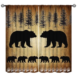 Rustic Blackout Curtains Vintage Brown Black Wildlife Bear White Bear Paw Print for Bedroom Living Room Kitchen Decor Rod Pocket Window Drape 42x45in