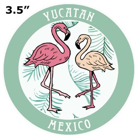 Blue Heron Two Flamingos Yucatan Mexico Car Truck Window Bumper Sticker Decal Souvenir - Vintage Green