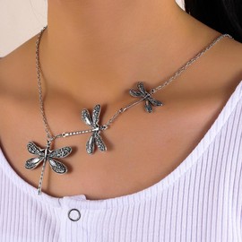 Progresssail Dragonfly Necklace Western Animal Necklace for Women Vintage Silver Y Shaped Pendant Necklace Cowgirl Sweater Necklace Boho Multilayer Pendant Long Sweater Necklace Jewelry