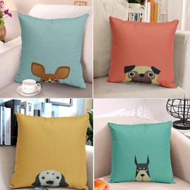 layhut Dog Throw Pillow Covers 18x18, Set of 4 Dog Pillow Case, Cottton Linen Animal Cushion Covers for Sofa Kids Room Seaonal Living Room Home Decor