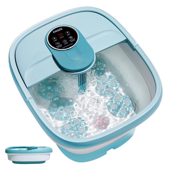 Electric Motorized Foot Spa Bath, Collapsible Foot Bath Massager with Heat and Jets, Bubble, Remote Control, 24 Motorized Rotary Shiatsu Massage Balls. Pedicure Foot Soaker Tub for Feet Stress Relief