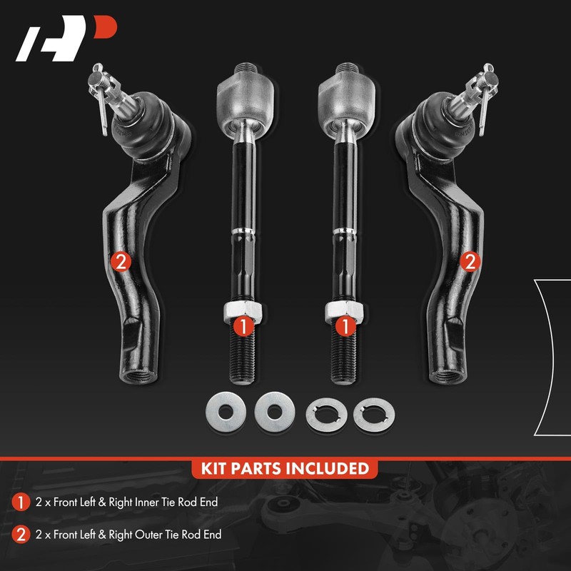 A-Premium Set of 4, Front Inner and Outer Tie Rod