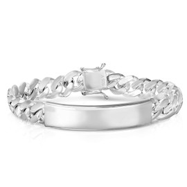 Mens 925 Sterling Silver Miami Cuban Id Bracelet, Cuban Link Id Bracelet. 9MM 10.5MM Miami Cuban Bracelet 8, 9 Inch Silver Bar Bracelet, Mens Silver Bracelet (10.00, 10.5MM)