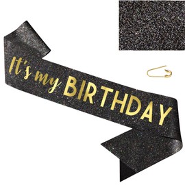 Birthday Sash - "It's My Birthday" Sash - Birthday Decorations for Women, Birthday Girl, Birthday Accessories - Birthday Decorations, Its My Birthday Sash for Women Girls Men Boys MS4U (Black)