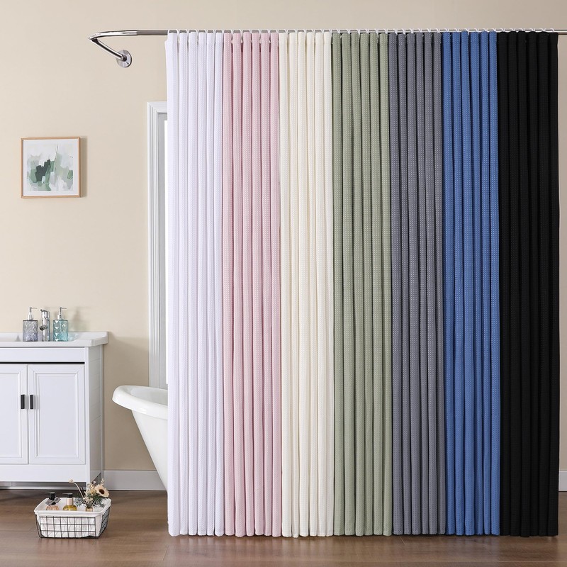 OVZME Extra Long Shower Curtain Set- 96 Inch Long Waffle