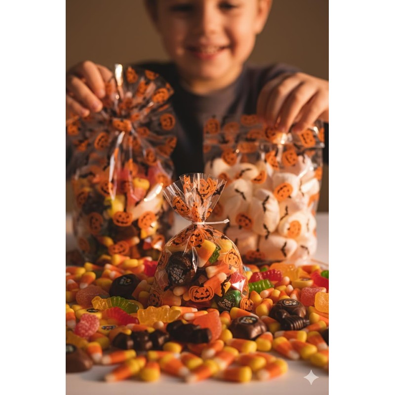 Italpak Sacchetti Trasparenti per Caramelle Halloween, Bustine Cellofan Alimenti, 50
