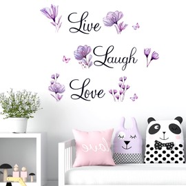 Lchen Live Laugh Love Wall Decal PVC Violet Flower Removable Bathroom Wall Decal Home Decoration(Live05)