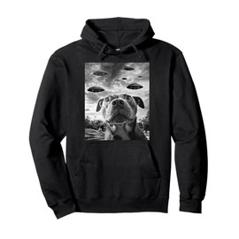 Funny Dog Pitbull Selfie with UFOs Alien Novelty Pullover Hoodie