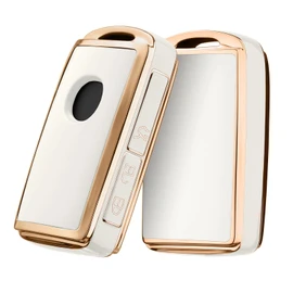 [OATSBASF] Mazda Key Case for MAZDA CX-30, Key Cover, Soft TPU 360° Full Protection for Mazda CX5, CX8, CX30, CX9, Mazda 2, Mazda 3, Mazda2, Mazda3, Smart Key Case (Gold Rim White)