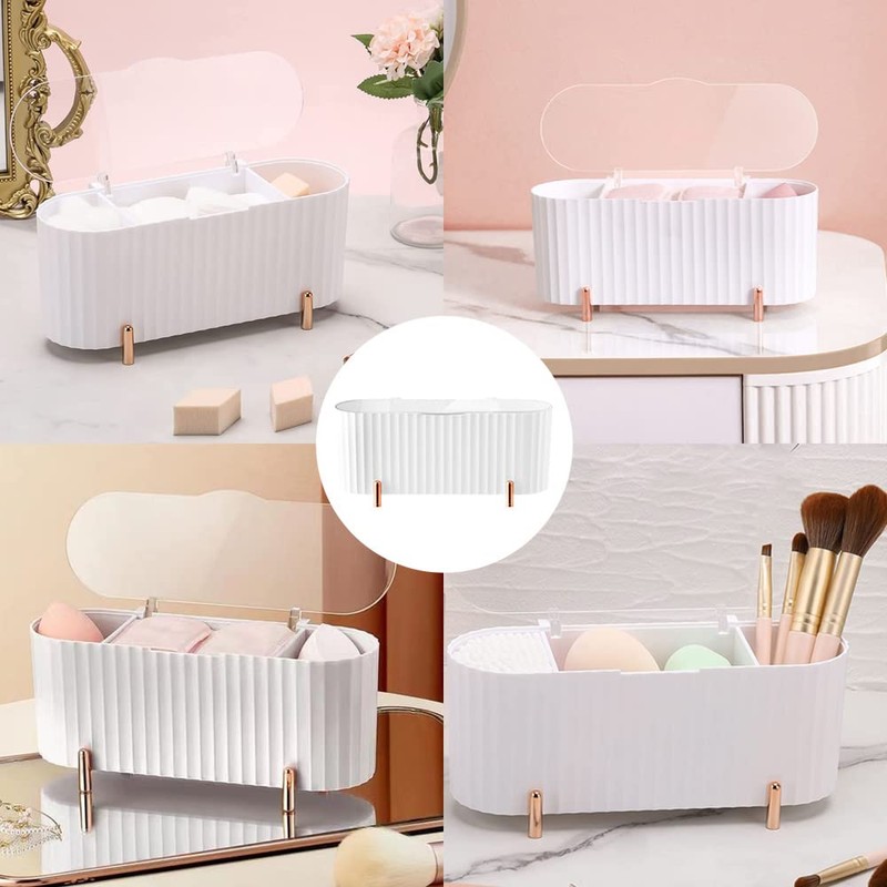 skytowards Cotton Pad Dispenser Cotton Buds Storage 3 Compartments Cotton