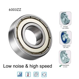 6003 ZZ Ball Bearings 17 mm x 35 mm x 10 mm, Pack of 2, Double Protected Deep Groove Ball Bearings for DIY, Lathes, Motors, 3D Printers, Milling Machines, Various Mechanical Devices, etc.