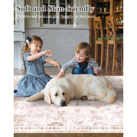 Roseek 8x10 Area Rugs, Washable Rugs for Living Room, Non Slip Vintage Rug, Distressed Floral Pattern Carpet, Low Pile Boho Rugs for Bedroom Dining Room