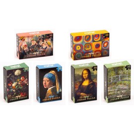 Set of 6 Mini Masterpiece Jigsaw Puzzle in a Matchbox - 50 piece. Assorted famous paintings - great travel size entertainment or Christmas Cracker Filler