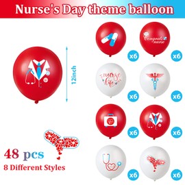48 Pieces Nurse Balloons 12 Inch Red and White Nursing Latex Balloons Nurse Graduation Decoration for Nurse Party Decoration Supplies