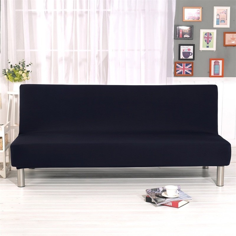 Solid Colour Armless Sofa Bed Cover Polyester Spandex Stretch Futon