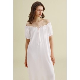 Latuza Women's Sleepwear Off The Shoulder Victorian Nightgown, White, Large